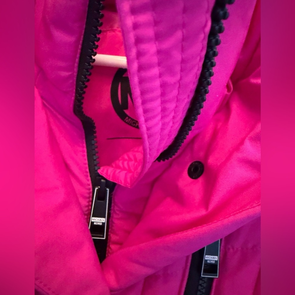 🆕MICHAEL Michael Kors Hot Pink Hooded Belted Puffer Coat ~New w/o tag! SIZE:S - Picture 6 of 9